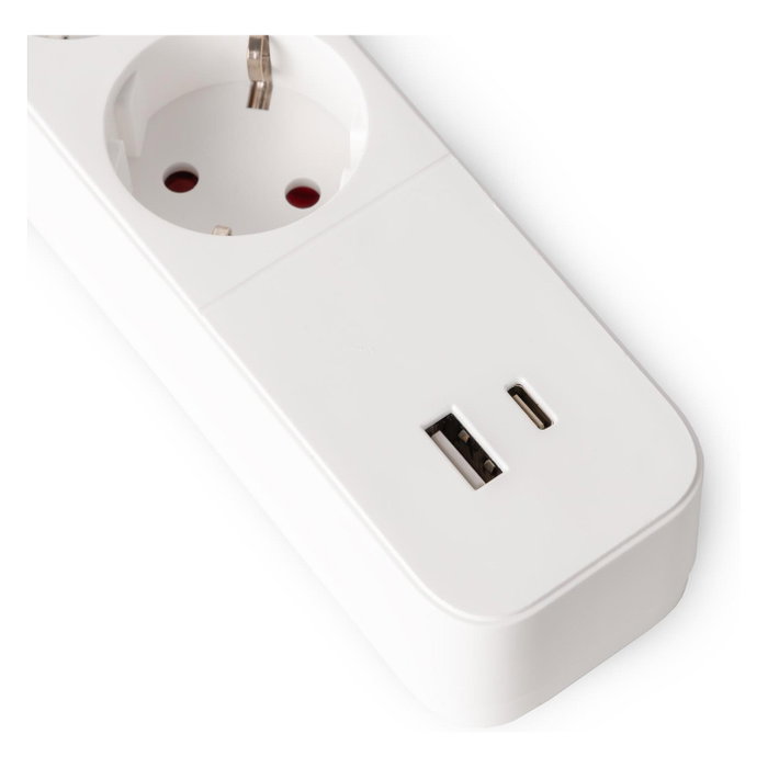 ENTAC Regleta de enchufes 4 salidas CA, 1 USB-A y 1 USB-C, 1,5 m, Blanco