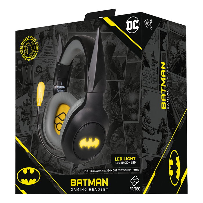 Fr-tec Batman Auriculares Gaming con Micrófono - Plegables - Diadema Ajustable - Almohadillas Acolchadas - Iluminación LED