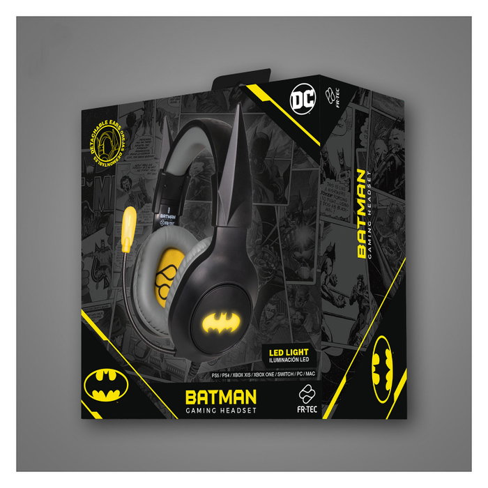 Fr-tec Batman Auriculares Gaming con Micrófono - Plegables - Diadema Ajustable - Almohadillas Acolchadas - Iluminación LED