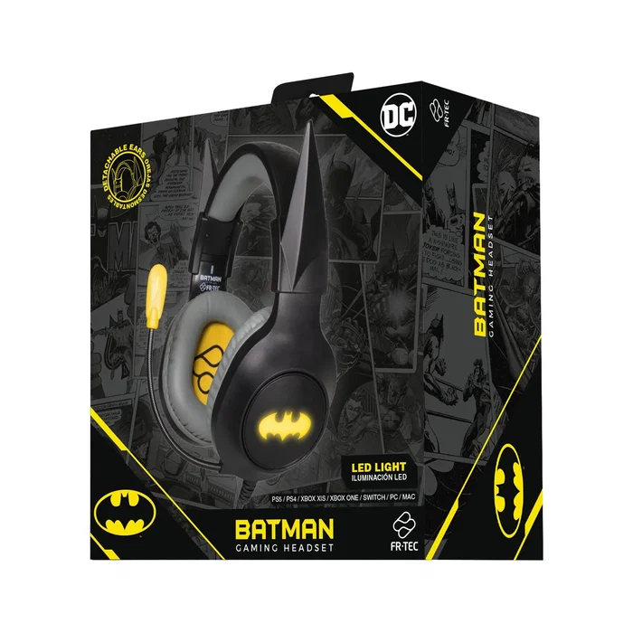 Blade Gaming BATHEAD Auriculares Gaming con Micrófono Plegable - Diadema Ajustable - Almohadillas Acolchadas - Iluminación LED - Negro/Amarillo - BATMAN - Conducción Ósea