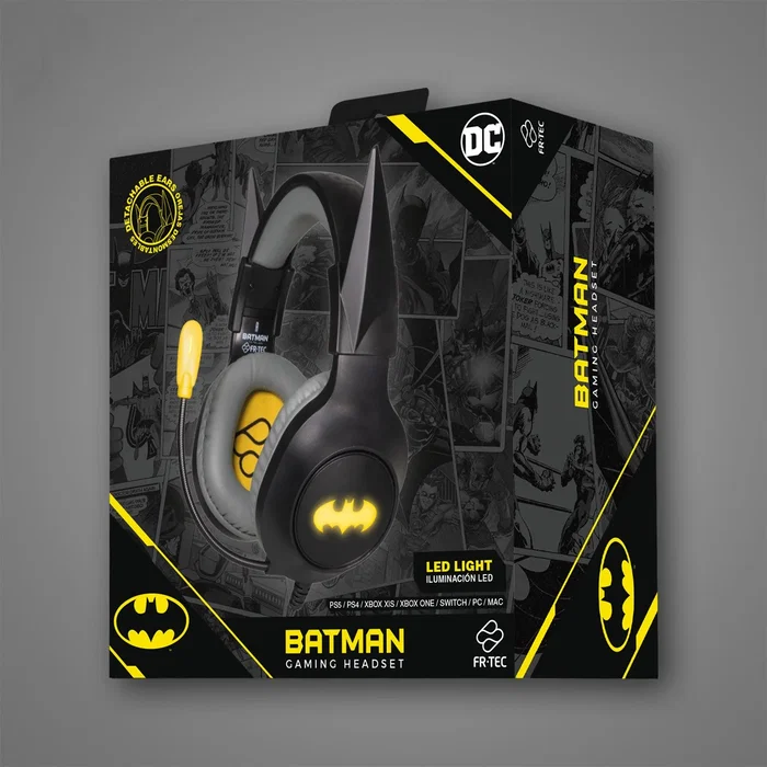 Blade Gaming BATHEAD Auriculares Gaming con Micrófono Plegable - Diadema Ajustable - Almohadillas Acolchadas - Iluminación LED - Negro/Amarillo - BATMAN - Conducción Ósea