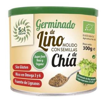 Solnatural Lino Germinado con Chía Bio 300 g - Superalimento Rico en Omega 3 y 6, Sin Gluten, Vegano, Ecológico Solnatural Lino Germinado con Chía Bio 300 g - Superalimento Rico en Omega 3 y 6, Sin Gluten, Vegano, Ecológico