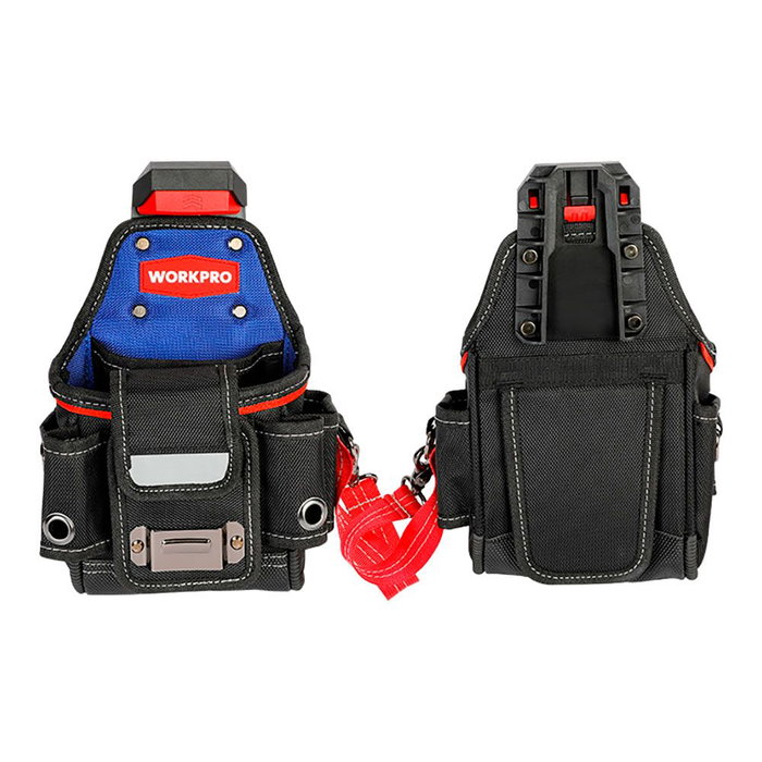 Workpro Bolsa Pequeña para Electricista, Poliéster 1800D, Varios Bolsillos, Tira Reflectante, 210 x 120 x 280 mm