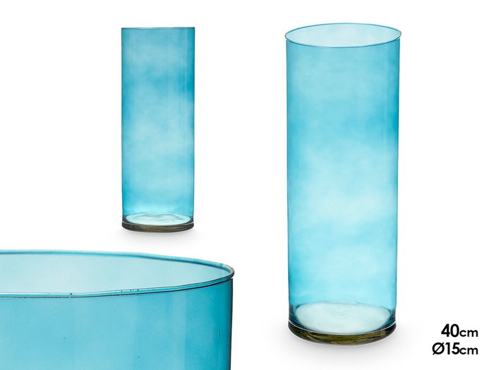 Giftdecor Jarrón de Cristal Cilindro Turquesa 15cm x 40cm