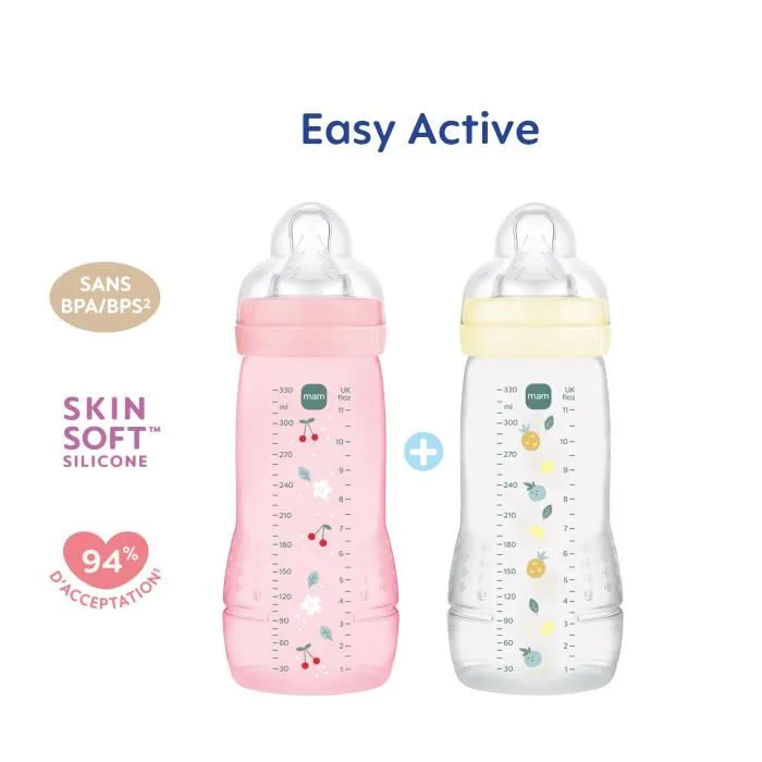 Mam Biberón Easy Active Set 2 uds +6 meses 330ml Tetina X flow Baya Perla MAM9001616858291
