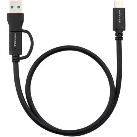Nano Cable Cable USB-C 3.2 Gen2 10Gbps 60W 4K/60Hz, Conector Intercambiable USB-C/USB-A a USB-C, 2 Metros, Negro - Ref: 10.01.4802