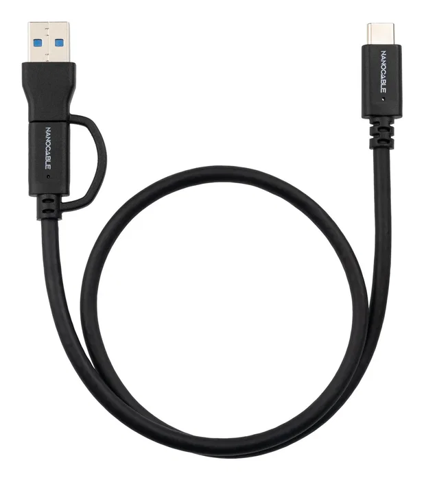 Nanocable Cable USB-C + USB-A a USB-C 3.2 Gen2 60W 4K 2m Negro