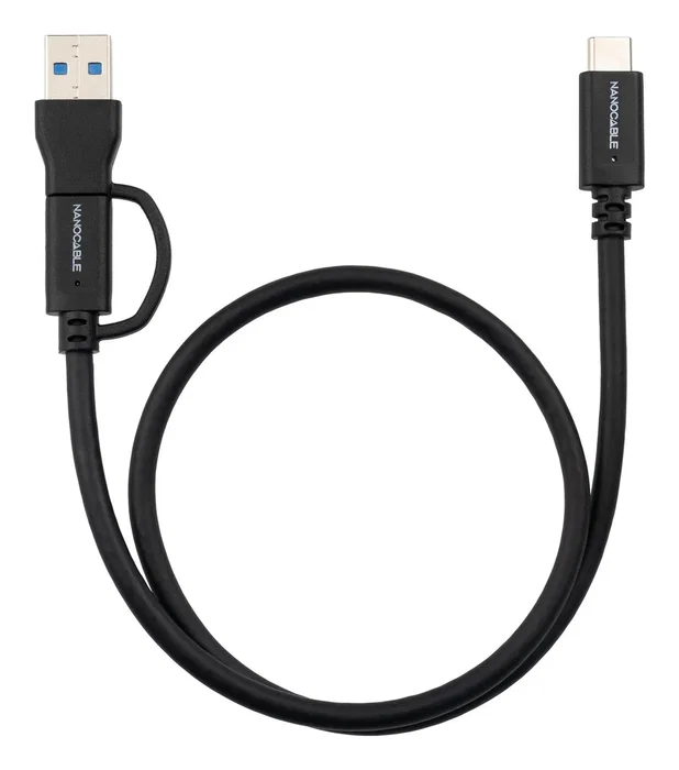 Nanocable Cable USB-C+USB-A/M-USB-C/M 3.2 Gen2 60W 4K 2m Negro