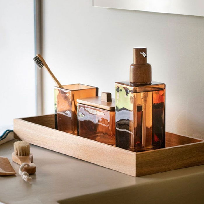 Andrea House ba73066 Caja decorativa de cristal y madera de acacia marrón 11,5 x 6 x 10,5 cm