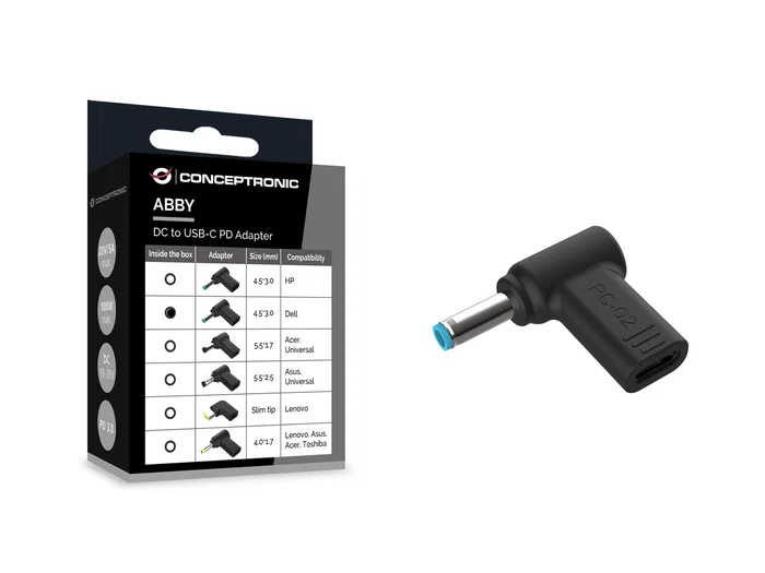 Conceptronic ABBY15PC02 Adaptador de DC a USB-C para Dell 4.5x3.0mm 18-20V Conceptronic ABBY15PC02 Adaptador de DC a USB-C para Dell 4.5x3.0mm 18-20V