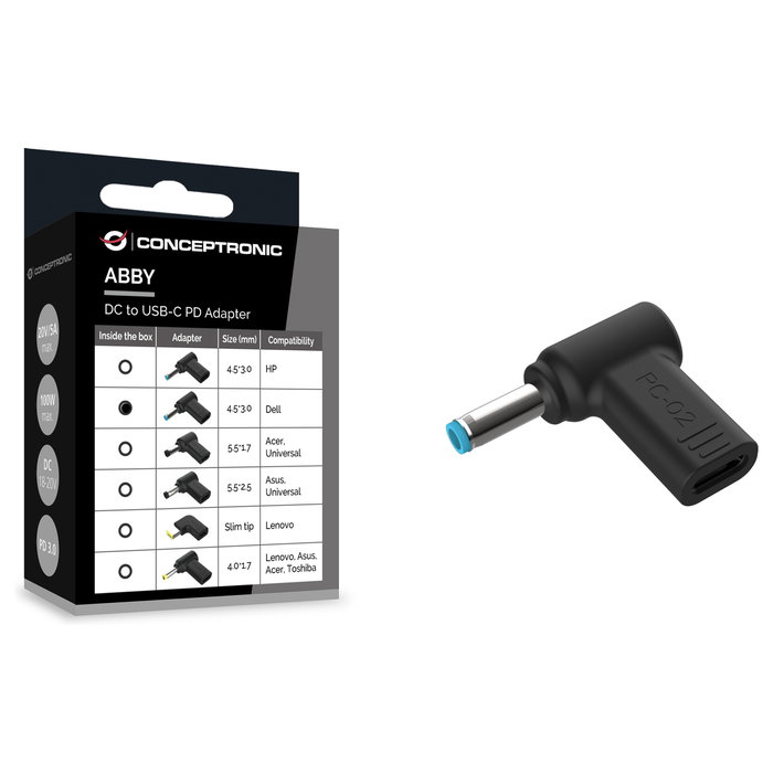 Conceptronic Adaptador USB-C a DC 4.5x3.0mm para Dell 18-20V