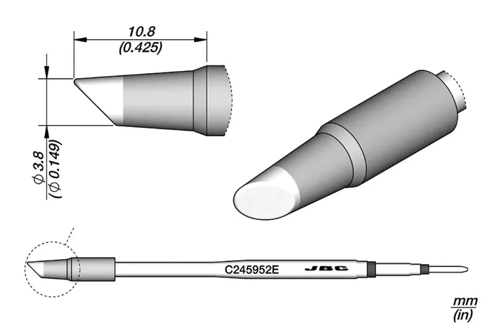 JBC TOOLS Punta de soldadura tipo horma 3,8mm C245952E