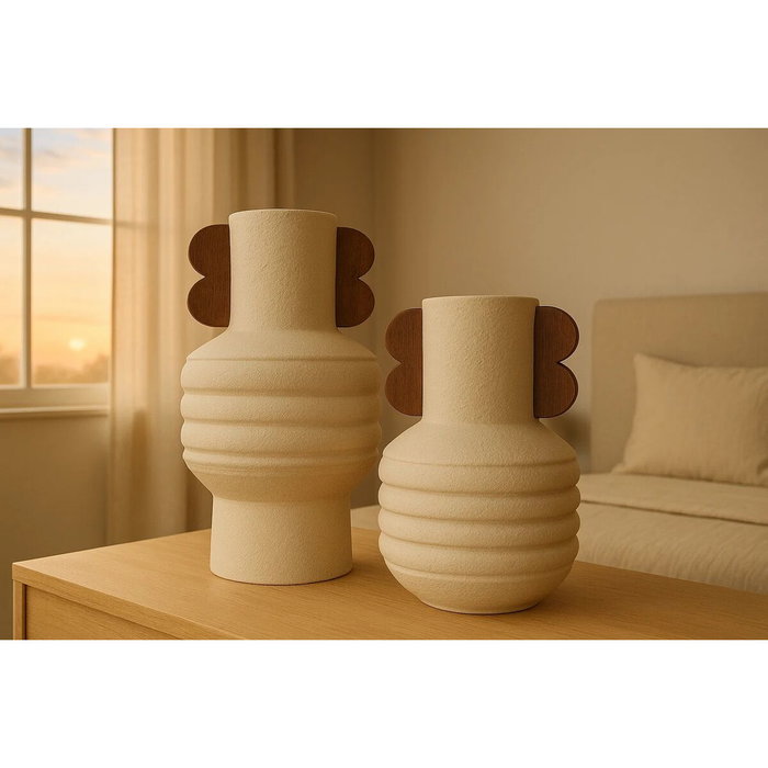 DKD Home Decor Jarrón de Terracota y Mango con Asas, Crudo y Marrón