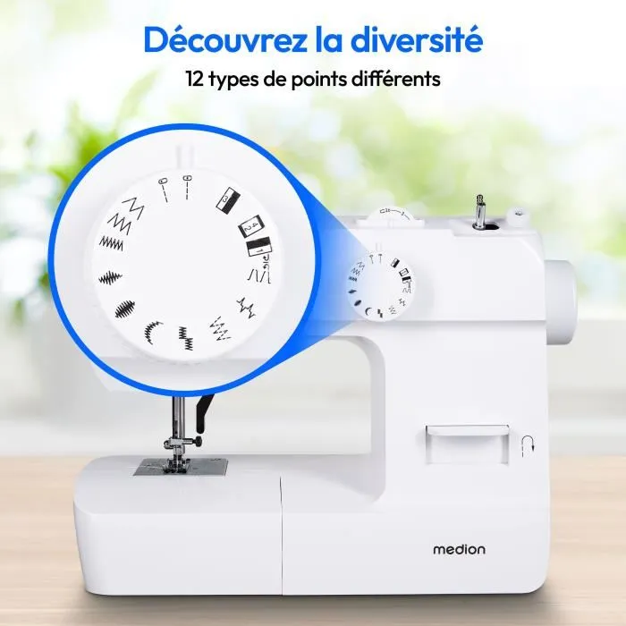 Medion SM 70 - Máquina de coser con 12 puntadas, LED y 700 rpm - Blanco Medion SM 70 - Máquina de coser con 12 puntadas, LED y 700 rpm - Blanco