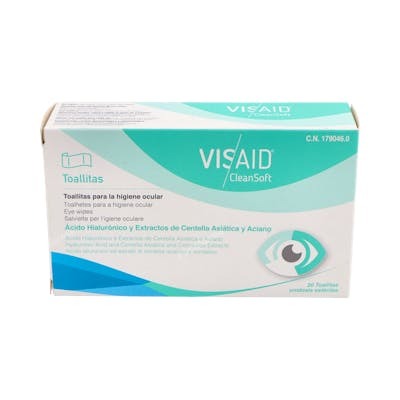 Visaid 20 Toallitas Cleansoft Higiene Párpados y Pestañas con Ácido Hialurónico y Extractos de Aciano y Centella Asiática Visaid 20 Toallitas Cleansoft Higiene Párpados y Pestañas con Ácido Hialurónico y Extractos de Aciano y Centella Asiática
