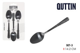 Inde Set de 3 Cucharas de Postre MOMA de Acero Inoxidable, Negro Mate