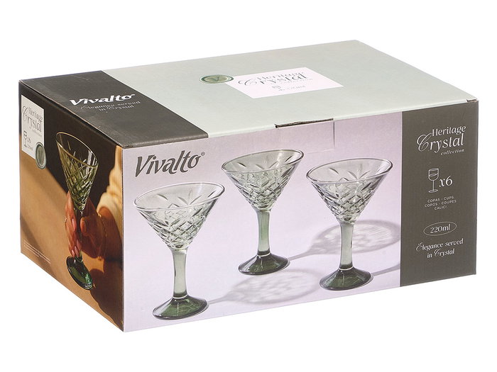 Vivalto Copa Troquelada Martini 220ml Verde 11.5x15x11.5cm (Set de 24)