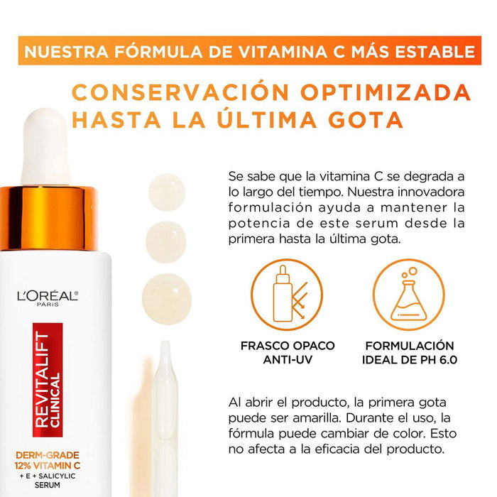 L'Oréal Paris Revitalift Clinical Derm-grade 12% Vitamina C Sérum 30 ml L'Oréal Paris Revitalift Clinical Derm-grade 12% Vitamina C Sérum 30 ml