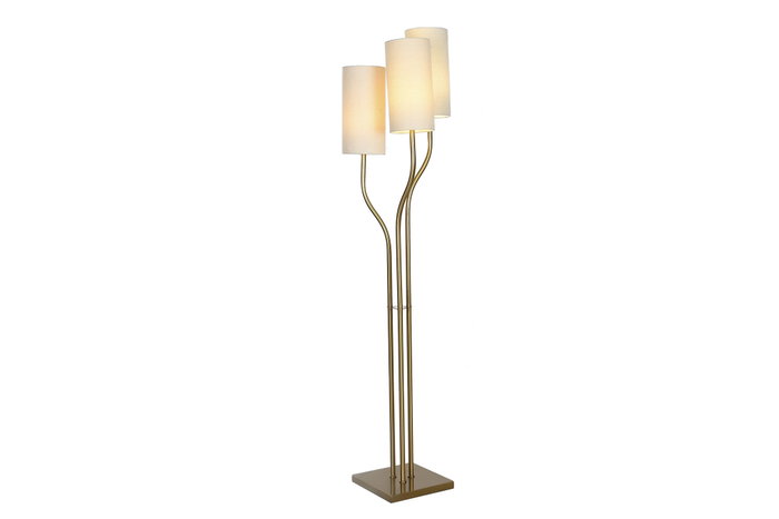 DKD Home Decor Lámpara de Pie Moderna con 3 Pantallas, Dorado y Crudo, 40x40x173 cm, Hierro y Lino, Incluye Bombillas E27