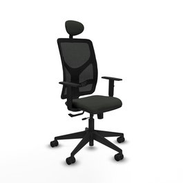 Silla de oficina Motilla con mecanismo Sincro/Traslack tapizada con Tela color Negro. Equipada con lumbar 1D, Brazos 1D, Cabecero Fijo y Ruedas 65mm nailon