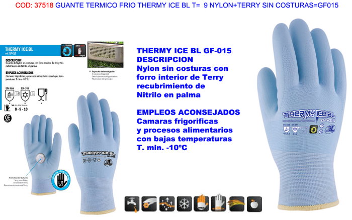 Thermy Icebl Guante Térmico Frío Talla 9 Nylon + Terry sin costuras