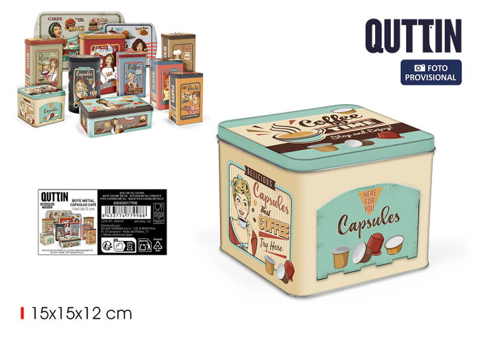 Quttin Set de 12 Botes Metálicos para Cápsulas de Café de 15 x 15 x 12 cm Quttin Set de 12 Botes Metálicos para Cápsulas de Café de 15 x 15 x 12 cm