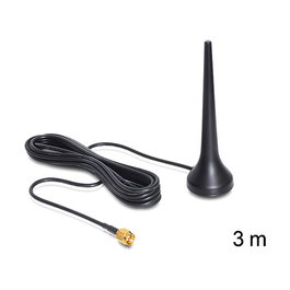 DeLOCK Antena GSM UMTS Sixband 2 dBi Omnidireccional con Base Magnética, RP-SMA, 3 m Cable, Negro, 88690