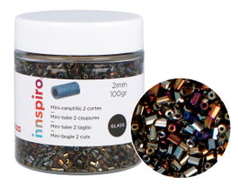 Innspiro Rocalla de vidrio cilindro mini iridiscente metálico 2x2mm 100g