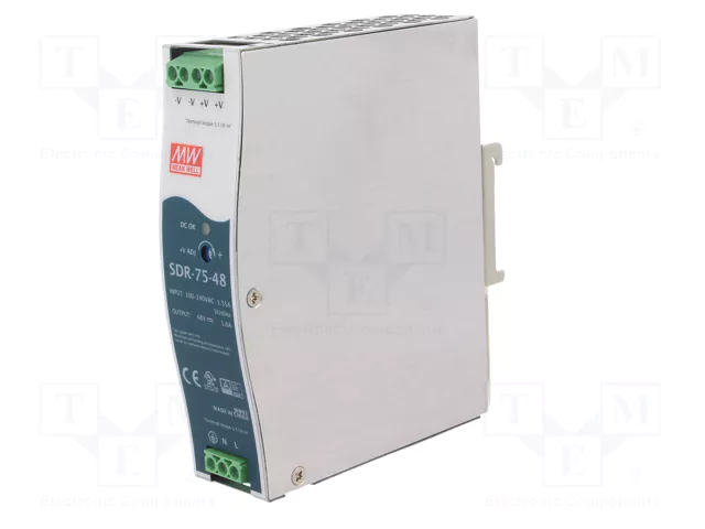 MEAN WELL SDR-75-48 Fuente de alimentación de 48V 76,8W para carril DIN MEAN WELL SDR-75-48 Fuente de alimentación de 48V 76,8W para carril DIN