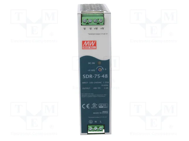 MEAN WELL SDR-75-48 Fuente de alimentación de 48V 76,8W para carril DIN MEAN WELL SDR-75-48 Fuente de alimentación de 48V 76,8W para carril DIN