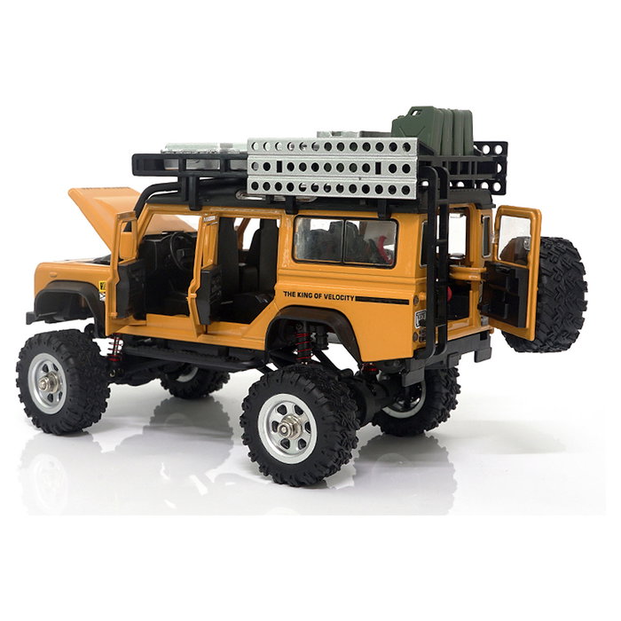 AMEWI D90X28 Crawler RC Auto 4WD Metal 1:28 Con Batería Li-Po 300mAh 7.4V Listo para Usar, Color Amarillo