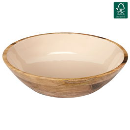 Home Deco Factory Ensaladera Dune Crema Colección Mirage de Madera de Mango Diámetro 33 cm x 7.5 cm Alto