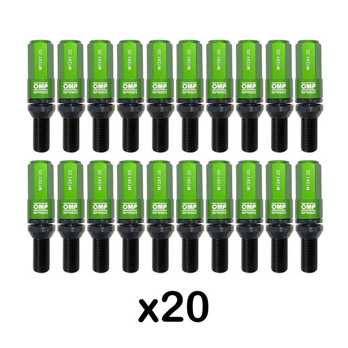 OMP Juego de 20 Tornillos con Protector de Aluminio Verde M14x1.25