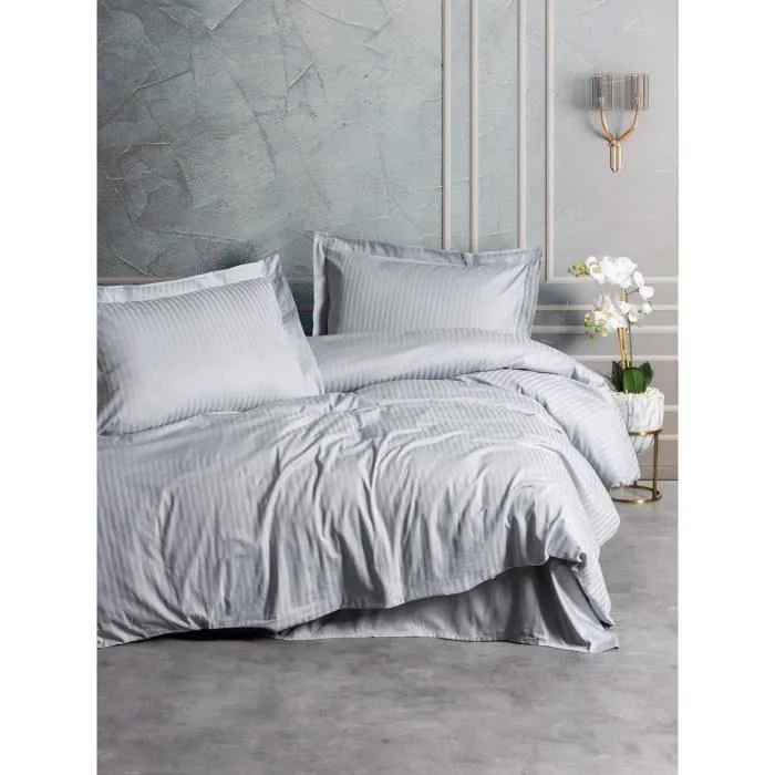 Aucune Juego de cama funda nórdica 220x240 cm + 2 fundas almohada 60x60 cm 100% Algodón Satén Gris Aucune Juego de cama funda nórdica 220x240 cm + 2 fundas almohada 60x60 cm 100% Algodón Satén Gris