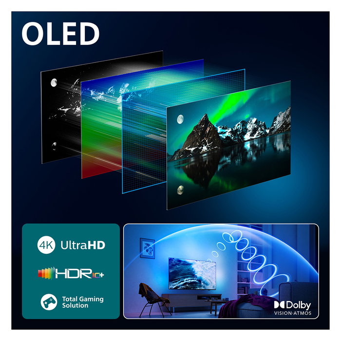 Philips 77OLED760/12 TV OLED 4K Ultra HD 77" (195.6 cm) Smart TV Ambilight 3 Lados 120Hz Procesador P5 AI Wi-Fi Bluetooth Titan OS HDR10+ Dolby Atmos