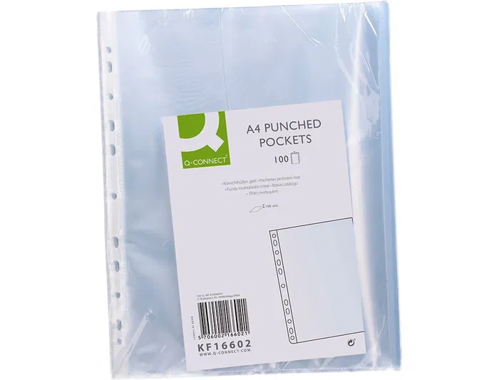 Q-connect Funda Multitaladro Cristal DIN A4 100 mc Bolsa de 100 Unidades