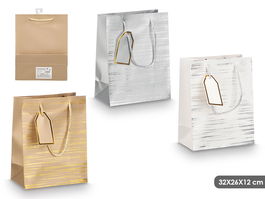 Pincello Bolsa Asa Lineas Surtidos Col Metalicos 32x26x12 cm Papel Textil (Set de 48)