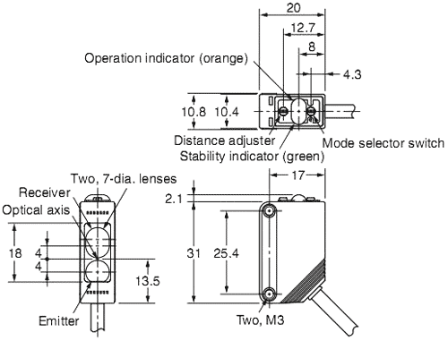 OMRON E3Z-LL61 Sensor Láser NPN 20-300mm