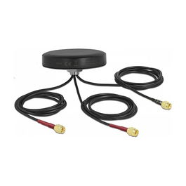 Delock Antena LTE MIMO Dual Band y WLAN 802.11 ac/ax/a/b/g/n para Exterior, 3 Conectores SMA Macho, Cable RG-174 1m, 3 dBi, IP67, Frecuencia 0.698-5.825 GHz