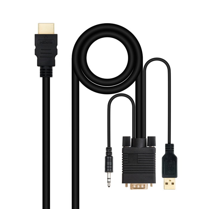 NANOCABLE Cable Conversor HDMI a VGA+Audio+USB, 1.8 m, Negro, 1,8 m, HDMI tipo A (Estandar), VGA (D-Sub) + 3.5mm + USB Type-A, Macho, Macho, Derecho NANOCABLE Cable Conversor HDMI a VGA+Audio+USB, 1.8 m, Negro, 1,8 m, HDMI tipo A (Estandar), VGA (D-Sub) + 3.5mm + USB Type-A, Macho, Macho, Derecho