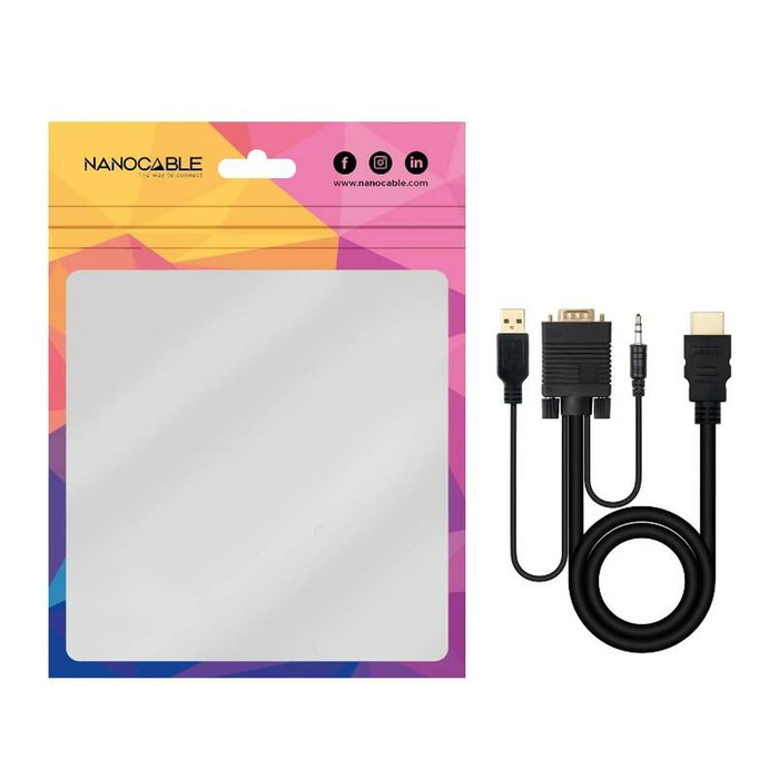Nanocable Cable Conversor HDMI a VGA + Audio + USB, 1.8 m, Negro