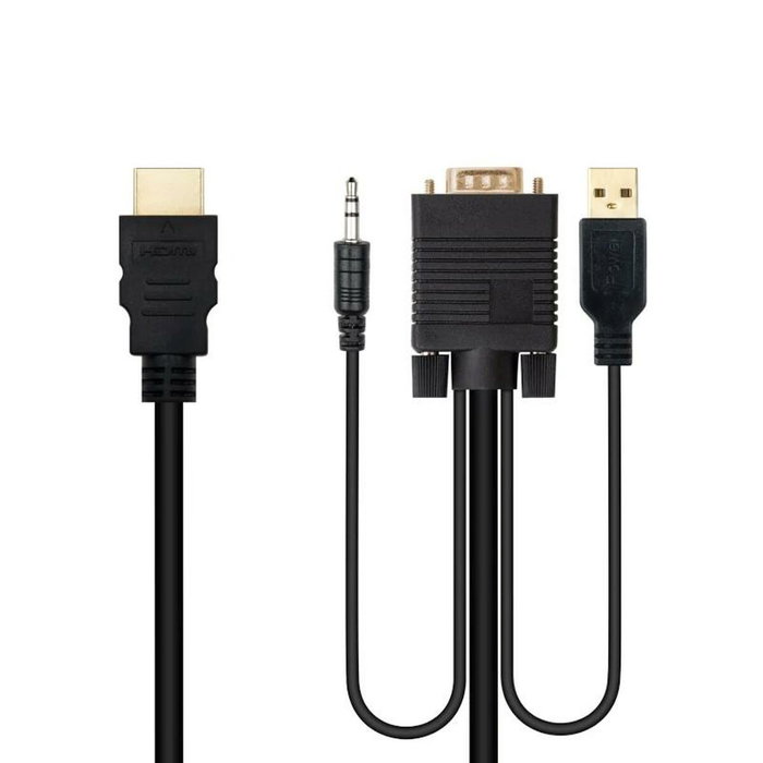 Nanocable Cable Conversor HDMI a VGA + Audio + USB, 1.8 m, Negro