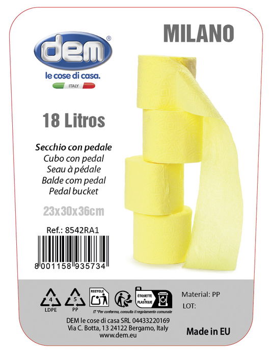 Inde Cubo con Pedal Milano 18L Blanco con Apertura de Pedal para Baño y Cocina 30 x 23 x 36 cm (5 Unidades)