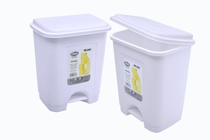 Inde Cubo con Pedal Milano 18L Blanco con Apertura de Pedal para Baño y Cocina 30 x 23 x 36 cm (5 Unidades)
