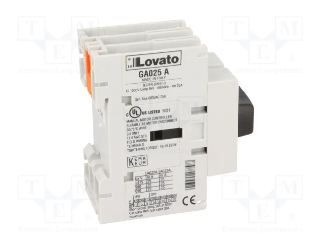 LOVATO ELECTRIC Interruptor de aislamiento GA 3 polos 25A