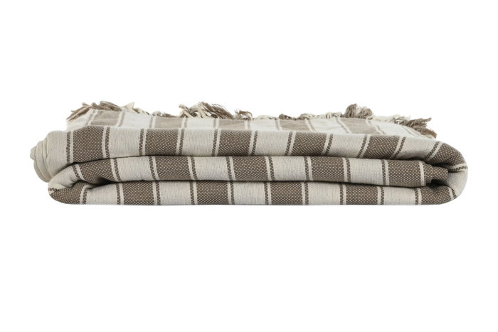 DKD Home Decor Plaid Beige Crudo Rayas Multiusos Hecho a Mano 260 x 230 cm