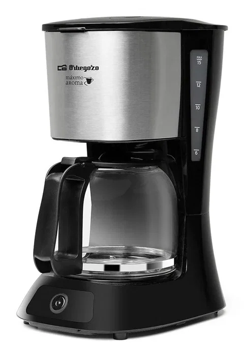 Orbegozo CG 4515 Cafetera de Goteo o Filtro, Eléctrica Manual, Capacidad 15 Tazas/1.5L, Jarra de Cristal y Filtro Lavable, Color Negro con Acero Inoxidable, 900W