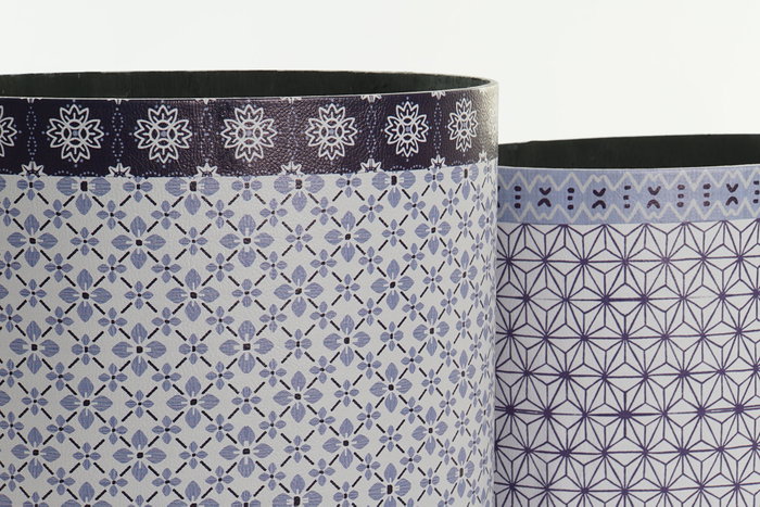 DKD Home Decor Set de 2 Papeleras de Lienzo y Madera Azul y Blanco