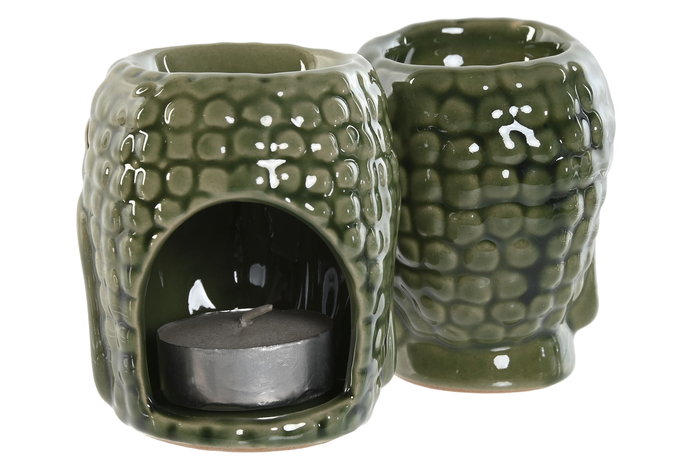 DKD Home Decor Quemador Oriental Verde Mostaza 13.5 x 8 x 17 cm Set de 9 (3 Unidades)