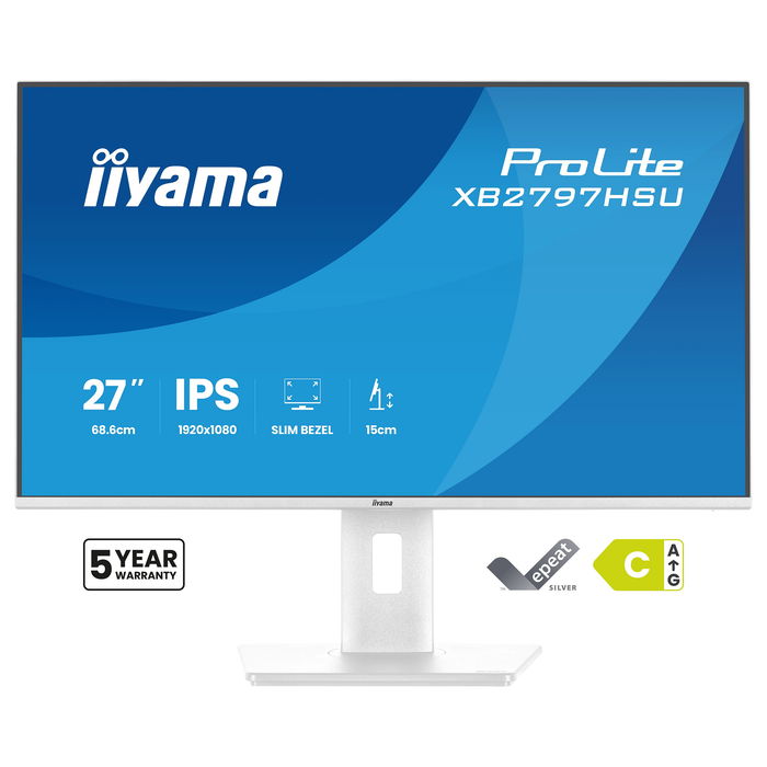 iiyama ProLite XB2797HSU-W1 Monitor 27" Full HD IPS 120Hz 1ms AMD FreeSync, Altavoces, USB-C, Blanco